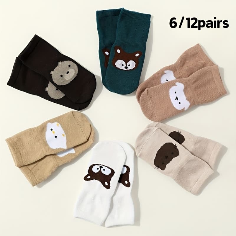 TEMU 6/12pairs - Baby And Toddler Trampoline Socks With Prints, Cute Cartoon-printed Toddler Socks, Non-slip Floor Socks For Toddlers, Boys' Cartoon-printed Straight-leg Socks