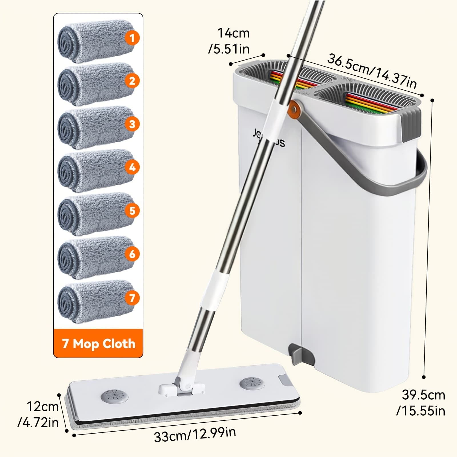 TEMU 12.99/15.75-inch Mop And Bucket Set, Wet And Dry Flat Mop, 2/4/7pcs Of Ultra- Machine Washable Replacement Pads; Suitable For Living Room, Bedroom, Kitchen, Bathroom, Floor, Wall Cleaning Tools