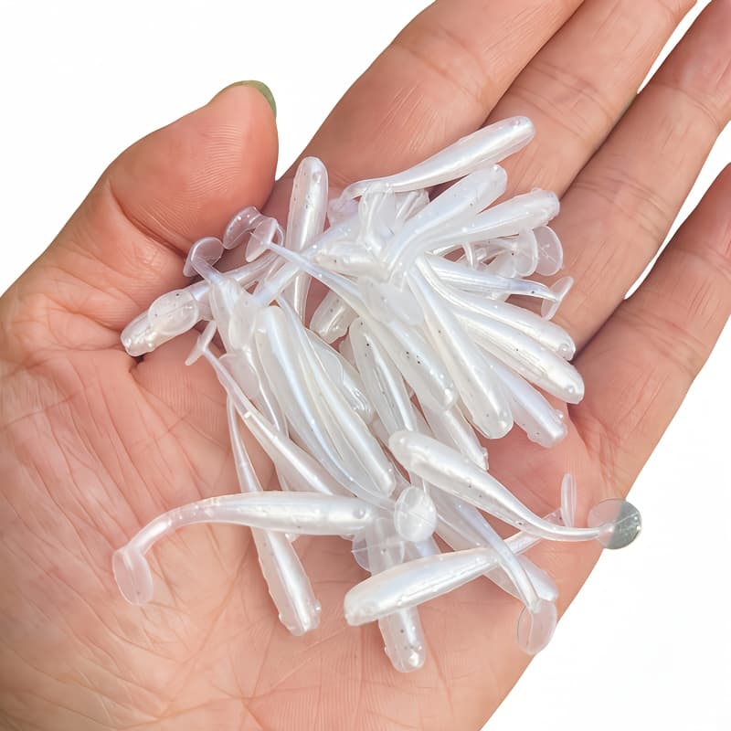 TEMU Pack Of 50, 1.38-inch T-tail Soft Baits With Lead Head Hooks, Suitable Sinking , Crooked Mouth Carp, And Small Micro Lures, Artificial Baits For Freshwater And Saltwater