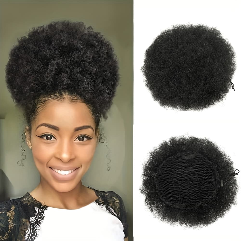 TEMU Synthetic Afro Puff Drawstring Ponytail Hair Pieces Clip On Kinky Drawstring Curly Ponytail