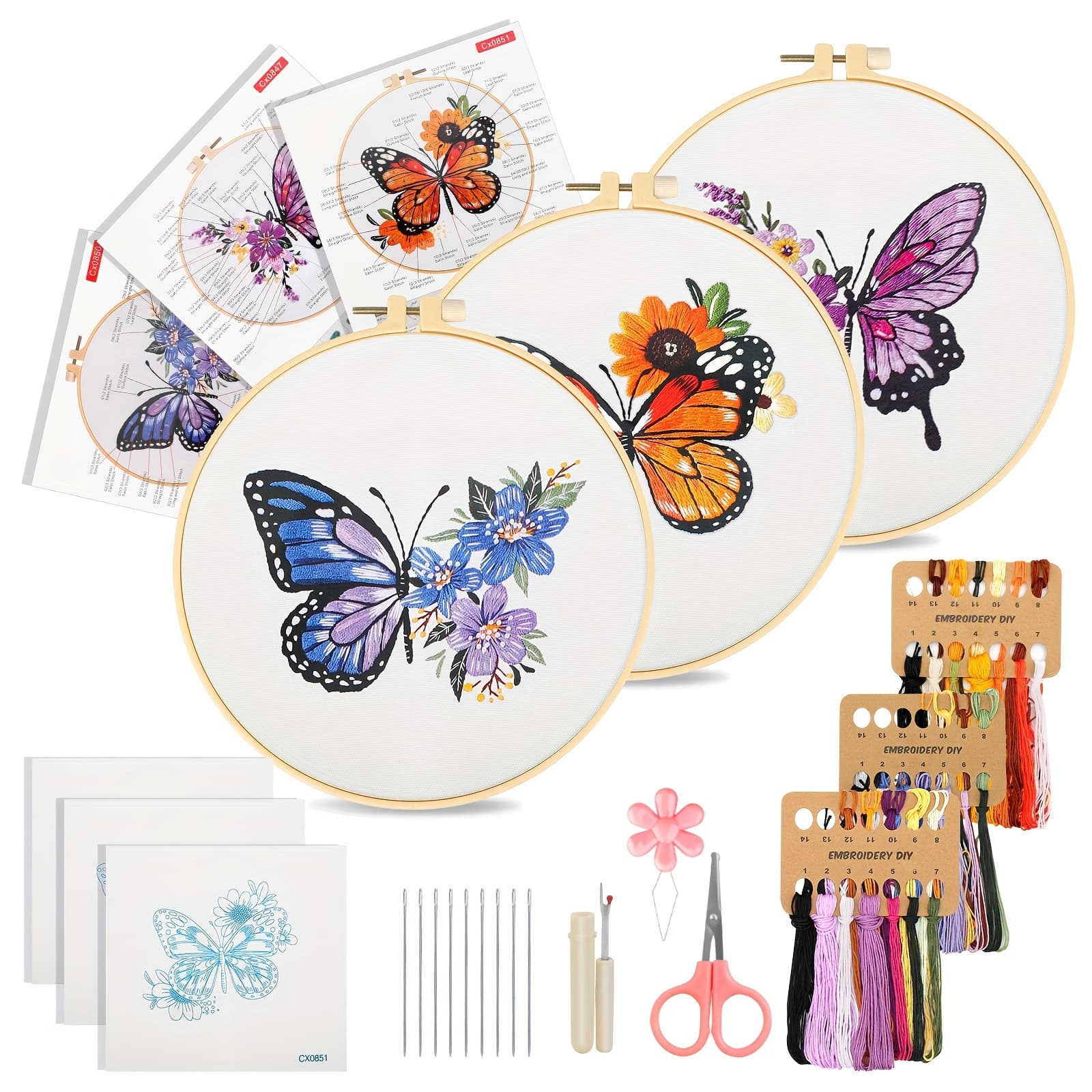 TEMU Set Of Embroidery Kits For Beginners, Featuring Animal Designs For Cross Stitch, Comes With Hoop, Vibrant Threads, Needles, And Instructions, Ideal For Adults And Crafting Projects