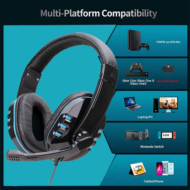 TEMU Wired Computer Headphones, Heat And Humidity Sponge, 180 ° Rotatable Microphone, Suitable For Use In Ps4/computer/laptop/mobile Phone Calls And Games