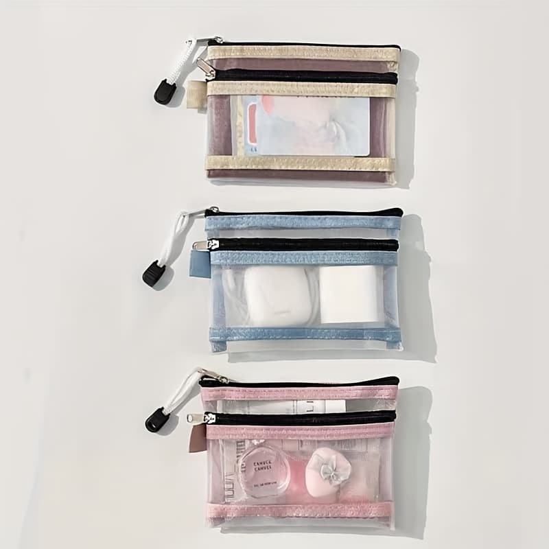 TEMU 3pcs Double-layer Transparent Card Holders, Multiple Colors , , Storage For Business Cards & Small Items, Passport Organizer Pouch, Commuter Accessories, , Zipper Closure