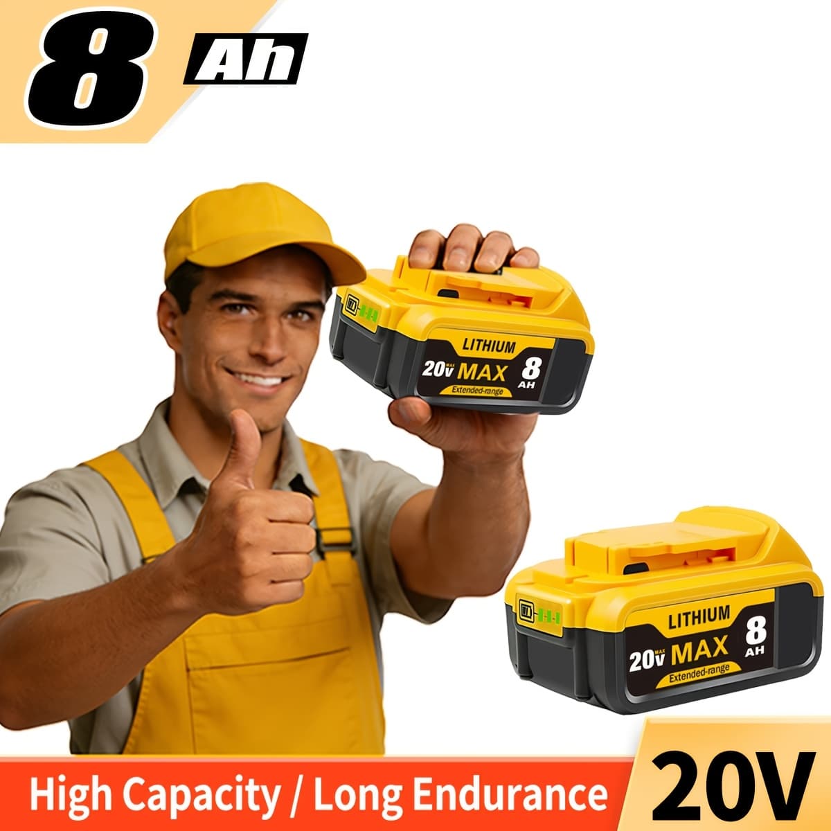 TEMU 1/2/3/4/5 Pack 8.0ah Replacement For 20v High-capacity Lithium-ion Batteries Compatible With Dcb200 Dcb201 Dcb203 Dcb207 Dcb206, Fits 20v Cordless Power Tools And