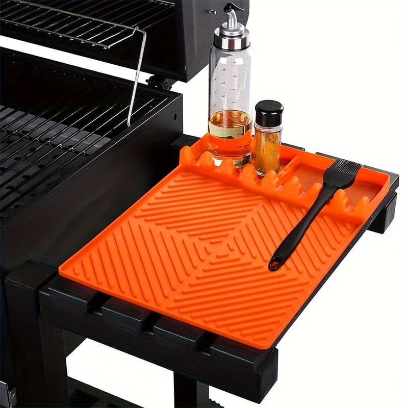 TEMU Grill Mat- Side Shelf Mat For Blackstone Silicone For Outdoor Grill Kitchen Counter Large Silicone Spatula Mat With Drip Pad, Grill Bbq Caddy Utensils Holder For Griddle Accessories