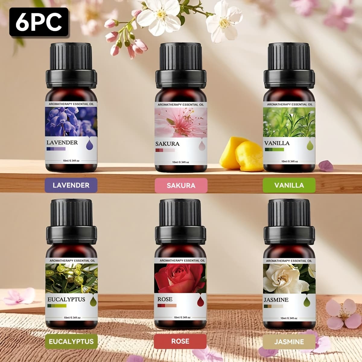 TEMU 6pcs Local Warehouse Floral Scent Fruity Scent Essential Oil 10ml Per Bottle, Flavored Air, Diffuser Stone Humidifier, Essential Oil, Christmas Gifts Easter Gifts Ramadan Gifts