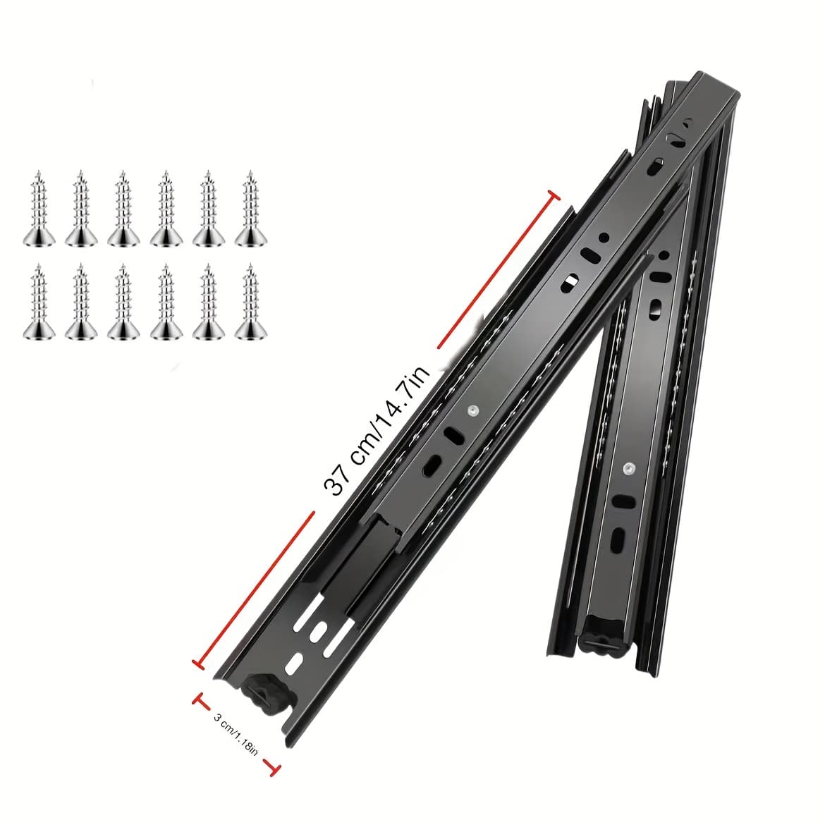 TEMU 2-pack Silent Drawer Slides, Fully Extended Ball Bearing Drawer Rails, Side Mounted, 3-fold Metal Dresser Slides, Suitable For Filing Cabinets, Trash Cans, Kitchens, And Wardrobes