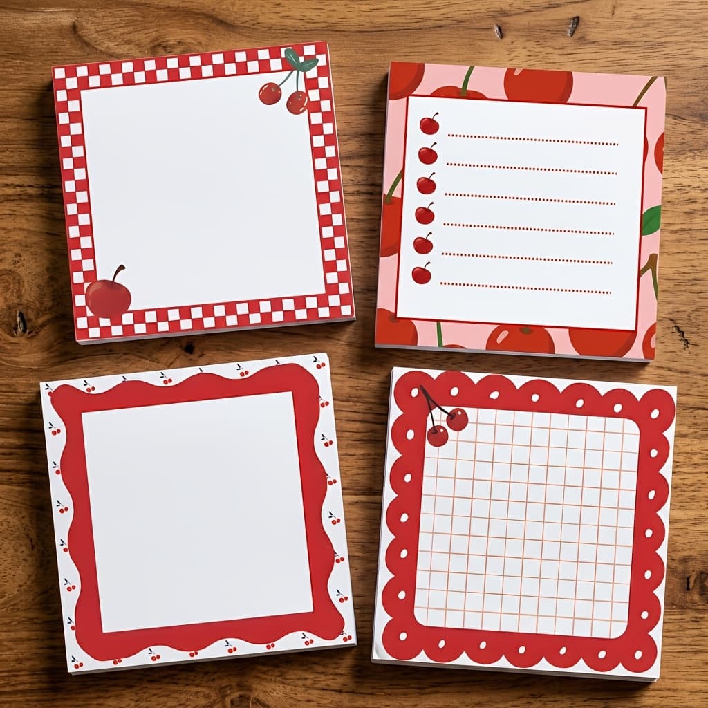 TEMU 4pcs Cherry Sticky Notes 3x3 Inch 50 Sheets Cherry Note Pads Adhesive Cherry Memo Notes For School Office Home Supplies Students Teachers Gift