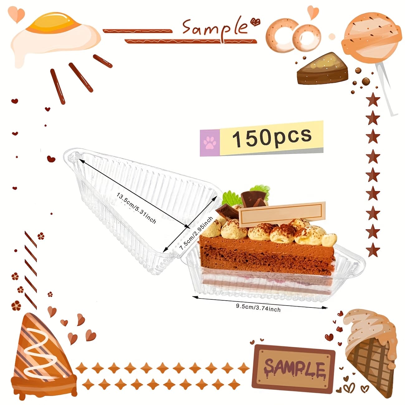 TEMU 150pcs Clear Triangular Plastic Dessert Boxes With Lids - Cheesecake, Pudding, Cupcakes & Pastries - Disposable Food Storage Containers Ideal For Bakeries, Cafes, Picnics,