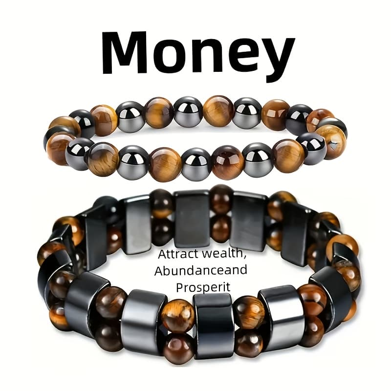 TEMU Set Of 2 Protective Bracelets Designed To Draw In Wealth, Featuring Handmade Bracelets Made With Tiger Eye Stone And Premium Obsidian, Perfect For Holiday Gifting