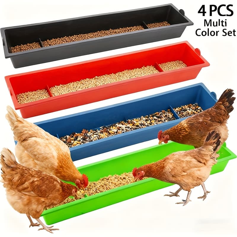 TEMU 4pcs Chicken Large Capacity Feeder Plastic Feed Trough Bucket Hanging Food Dispenser For Chicken Duck Pigeon Bird Livestock Poultry