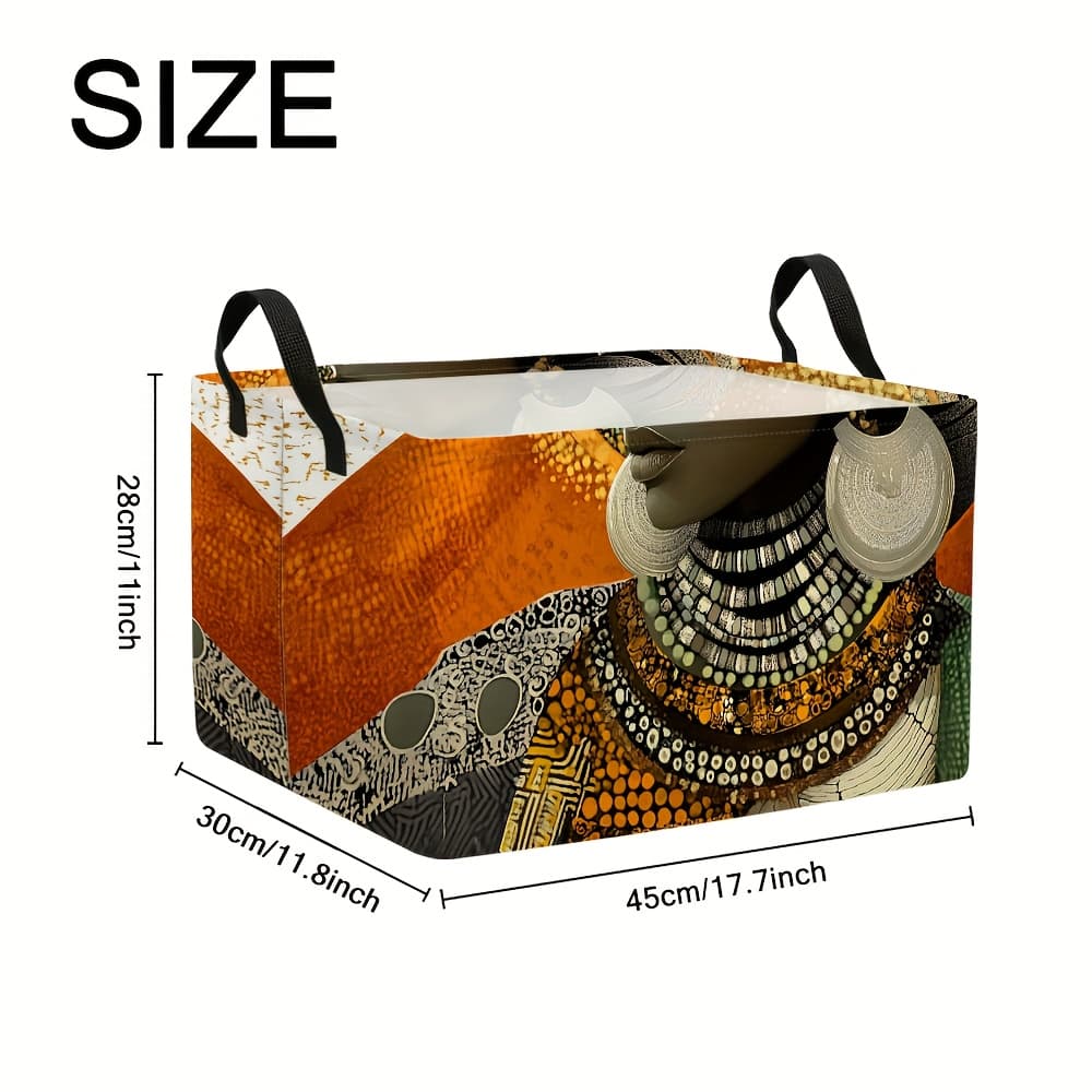 TEMU 1pc African Portrait 2d Flat Themed Foldable Storage Basket – Extra Large Fabric Organizer With Pattern And Sturdy Handles For Clothes And Gifts, 2d Flat, Shelf Baskets
