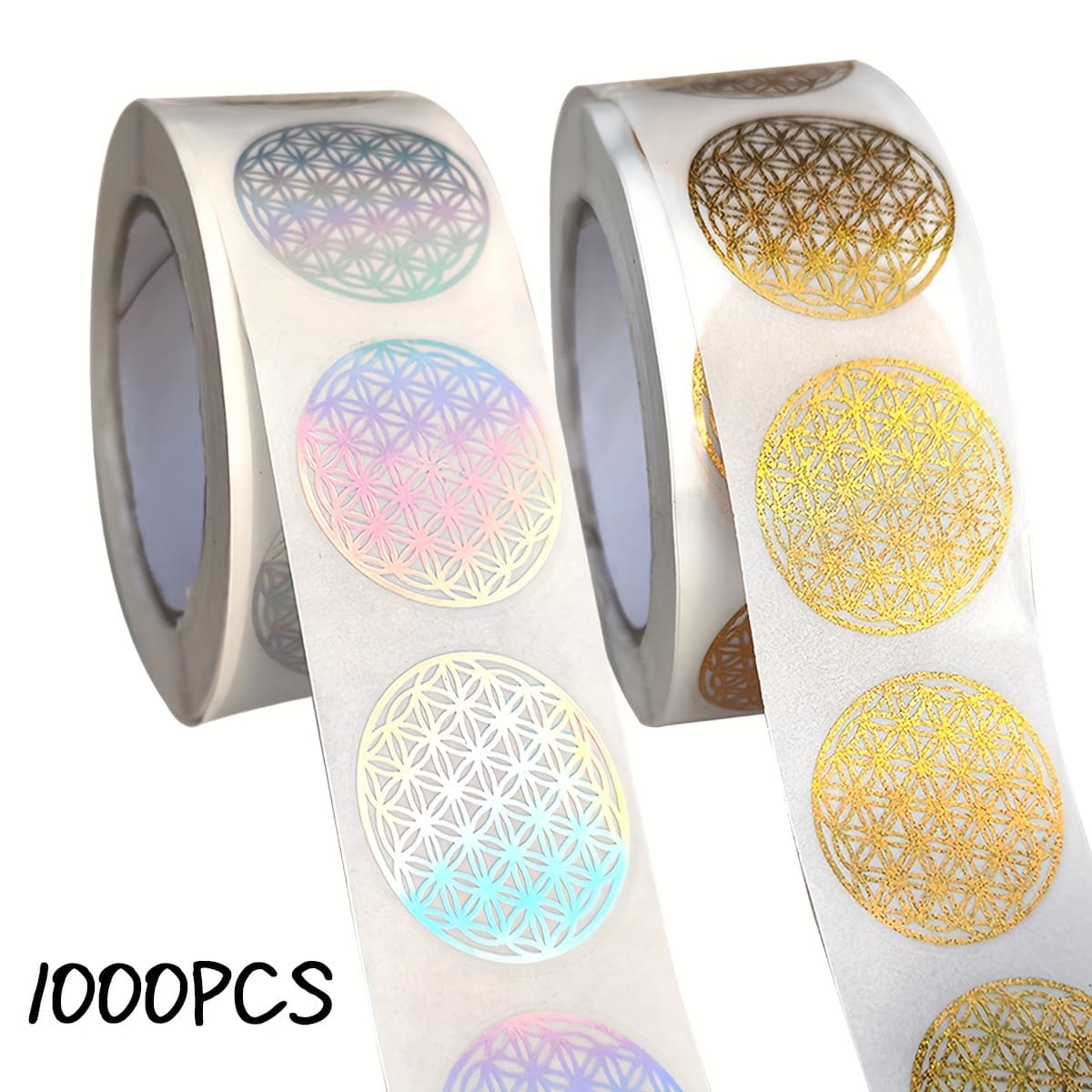 TEMU 500/1000pcs Flower Of Life Stickers Roll, Holographic Round Sealing Labels For Packaging, Scrapbooking And Diy Crafts - Golden/silvery Options, 2.5cm Shiny Adhesive Stickers