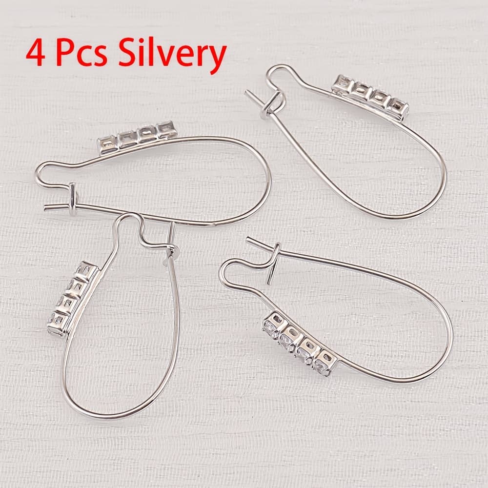 TEMU 4pcs 12x25mm Designer Golden Plating Brass Hoops Zirconia Ear Wire Hooks For Diy Earring Ear Piecing Jewelry Making