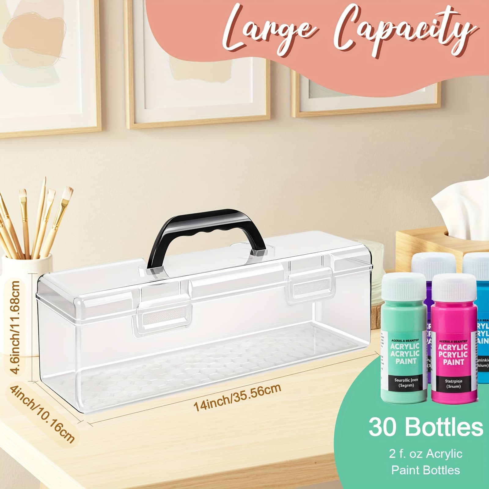 TEMU Plastic Storage Box With Lid, Pigment Pencil Carrying Case, Home Socks, Storage, Large Capacity, Good Items thumbnail 2
