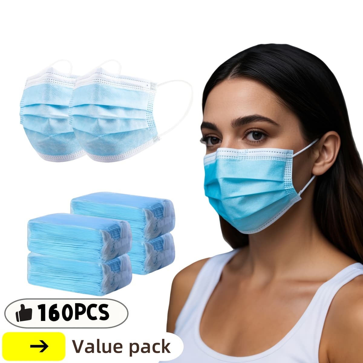 TEMU A Bulk Pack Of 160 Units, Blue Disposable Masks, Size, For Home Buying, Ideal For Events, Fits Most Individuals