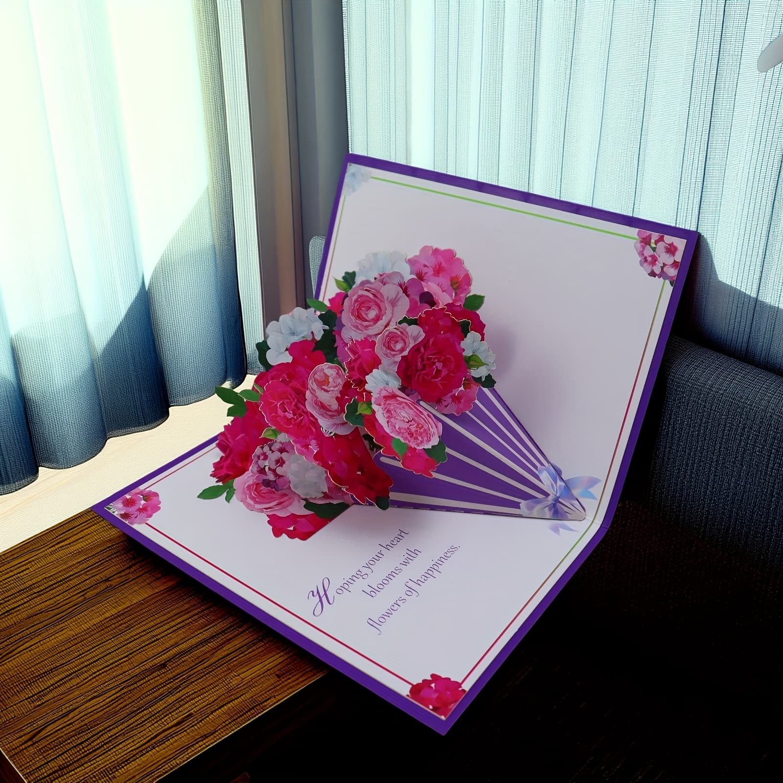 TEMU A 3d Rose Bouquet Greeting Card - A Unique Floral With A Message Feature, From High-quality Paper. Perfect For Parents, , And Grandparents - A Creative And Birthday Gift