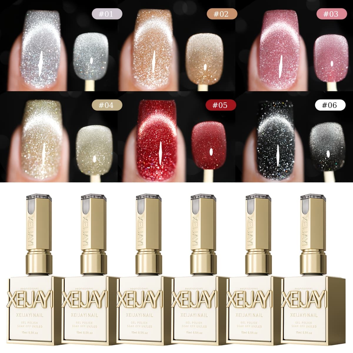 TEMU Cat Eye Nail Trends 2025 Holographic Nail Art 6colors Set 15ml Reflective Magnetic Nail Gel Soaking Led Gel Salon Female Nail Art Tools Gel