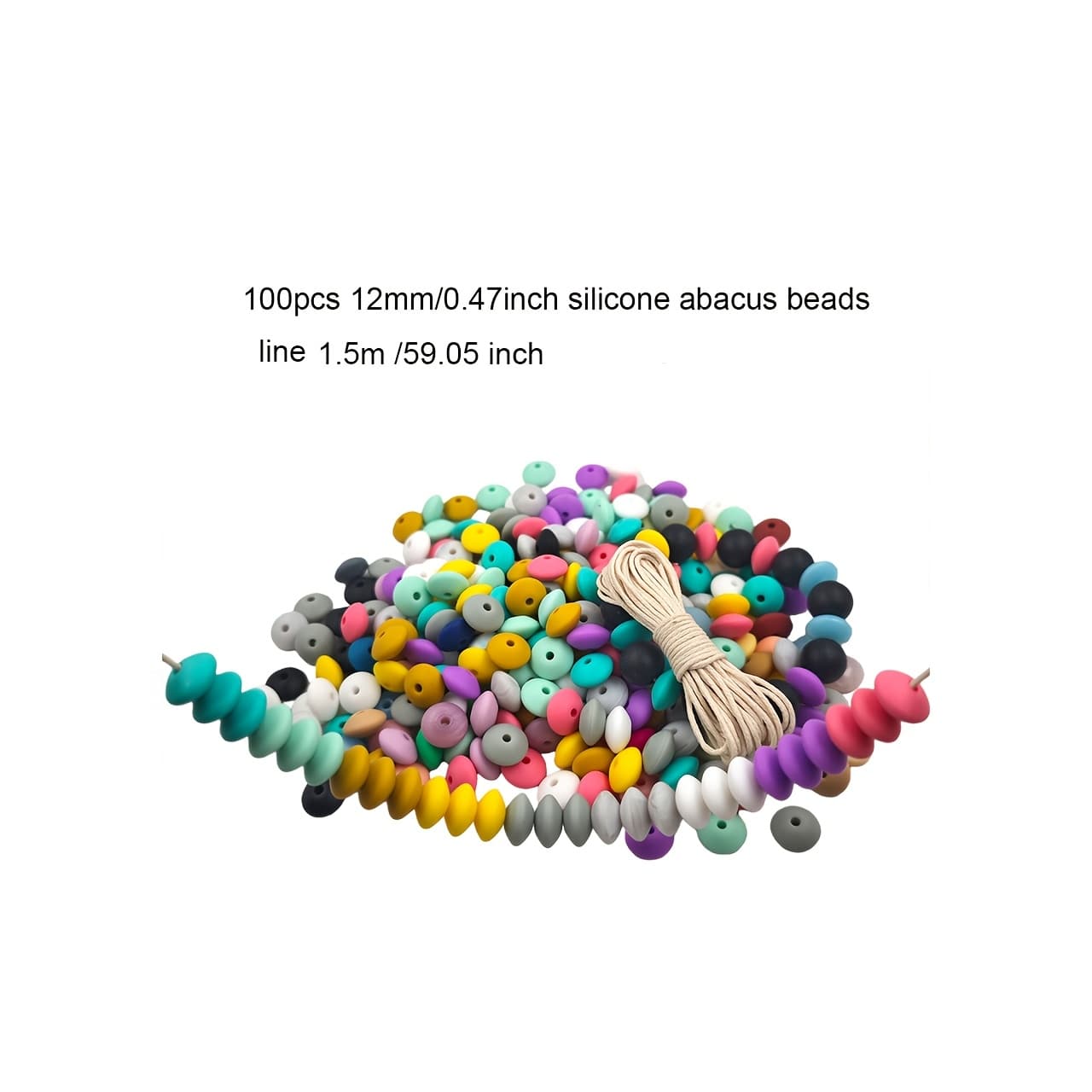 TEMU 50pcs 100pcs 12mm/0.47-inch Silicone Abacus Beads, 1pc Wax Thread, Mixed Color Loose Beads, Silicone Beads Used For Additions In Pen And Necklace Bracelet Crafts Production