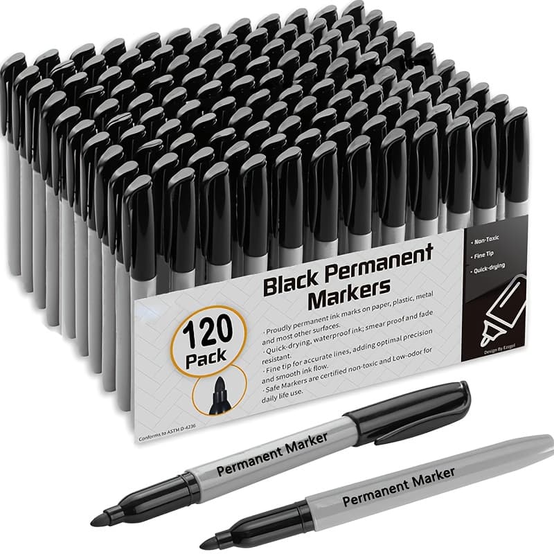 TEMU 36/120pcs Black Permanent Marker, Quick Drying And Ink Fade Resistant. Alcohol-based Fine Point Permanent Markers For Paper, Plastic, Wood, Glass, Ceramic. Home Office School Supplies