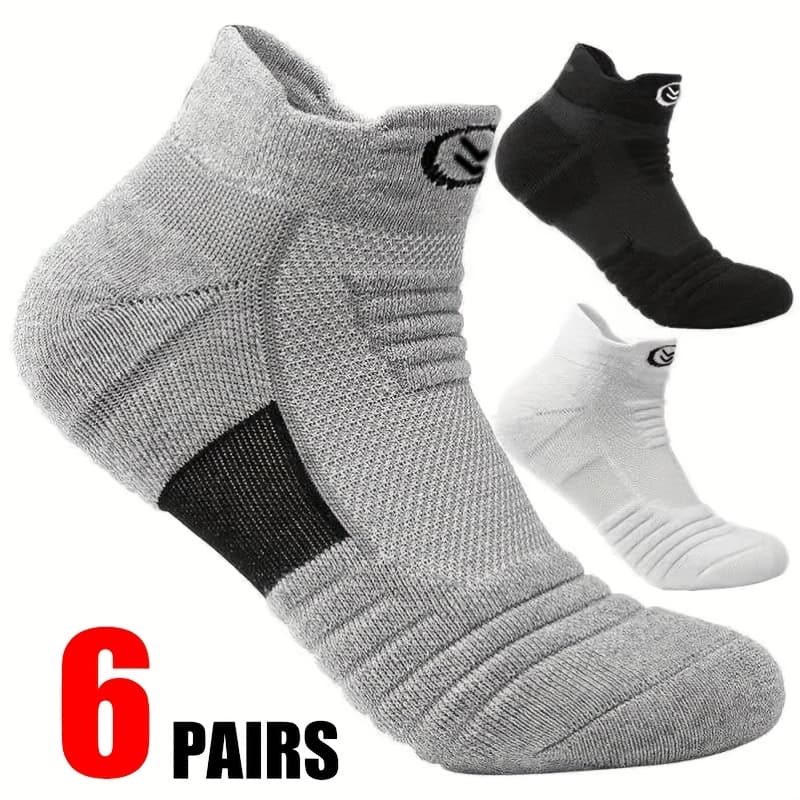 TEMU 6-pair Spring/summer New Arrival Breathable Sweat-absorbent Simple Versatile Soft Comfortable Spliced Pull-tab Unisex Sports Ankle Socks, Suitable For Pairing With Sneakers, Casual Shoes, Etc.