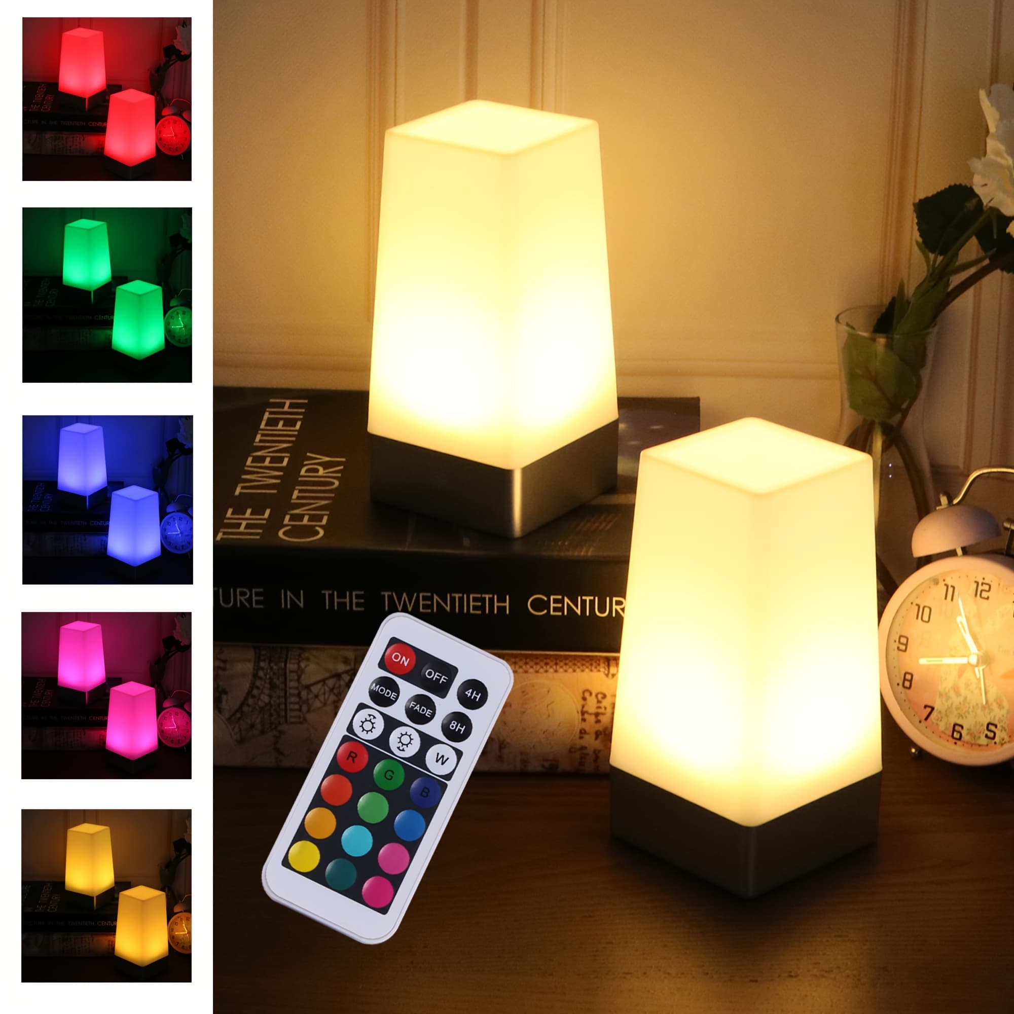 TEMU 2pack Square Remote Control Battery Operated Bedside Lamp Night Light By 3x1.5v Aa Battery (not Included) For Living Room Bedroom Table Lamp