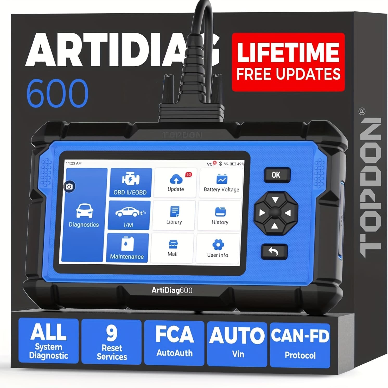 TEMU Obd, Ad600 Scanner, Diagnostic Tool, Abs Srs Transmission Engine Code Reader, 9 Reset Services Scan Tool, Oil/brake/bms/sas/dpf/tpms/ets Reset, Injector Coding