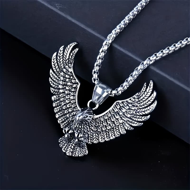 TEMU A Stylish Retro Hip-hop Eagle Pendant Necklace, Perfect For Men To Wear On