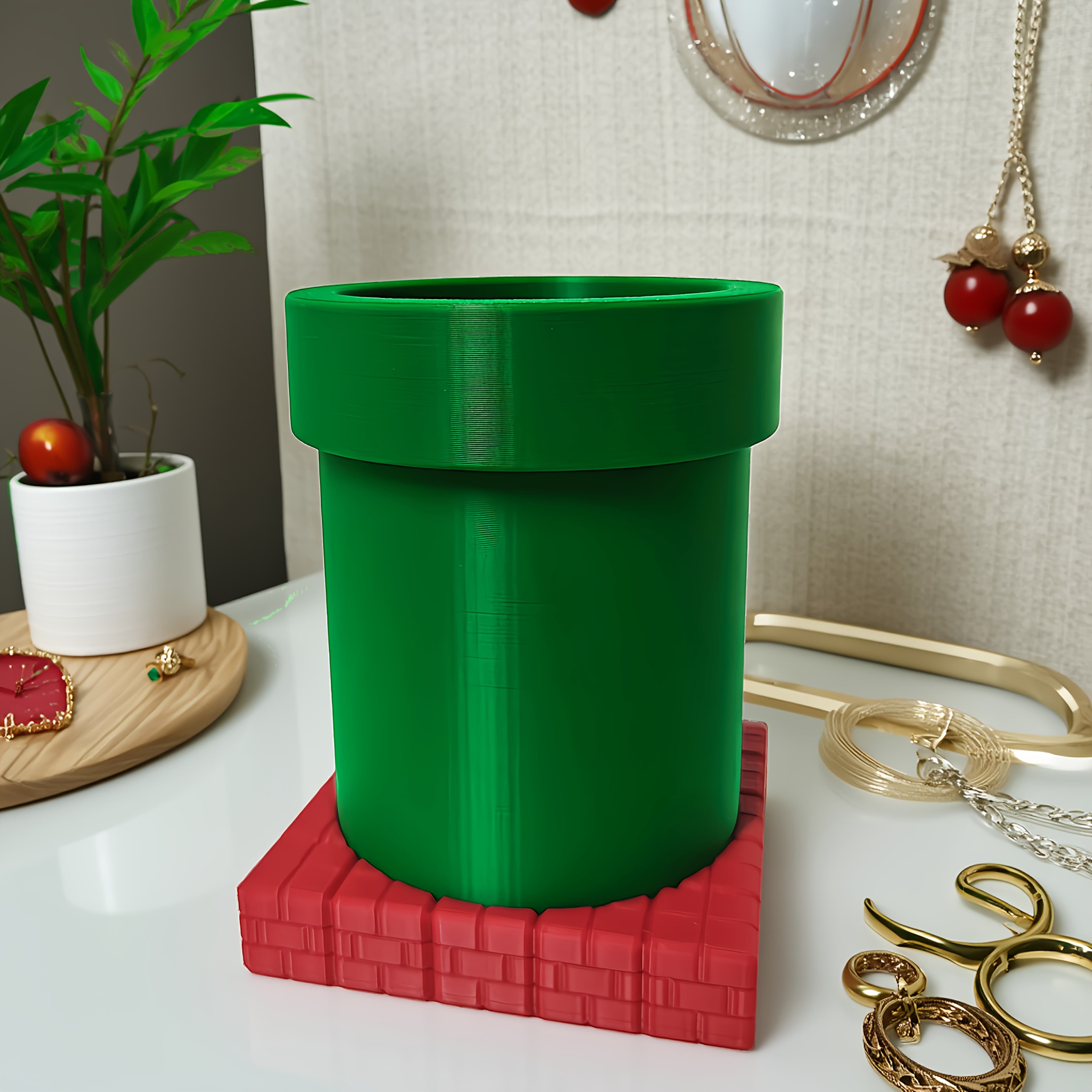 TEMU Green Hose Red Brick Combination Pack Creative Pen Holder Retro Game Style Desktop Organizer Display Piece Stationery Stackable Storage Bucket