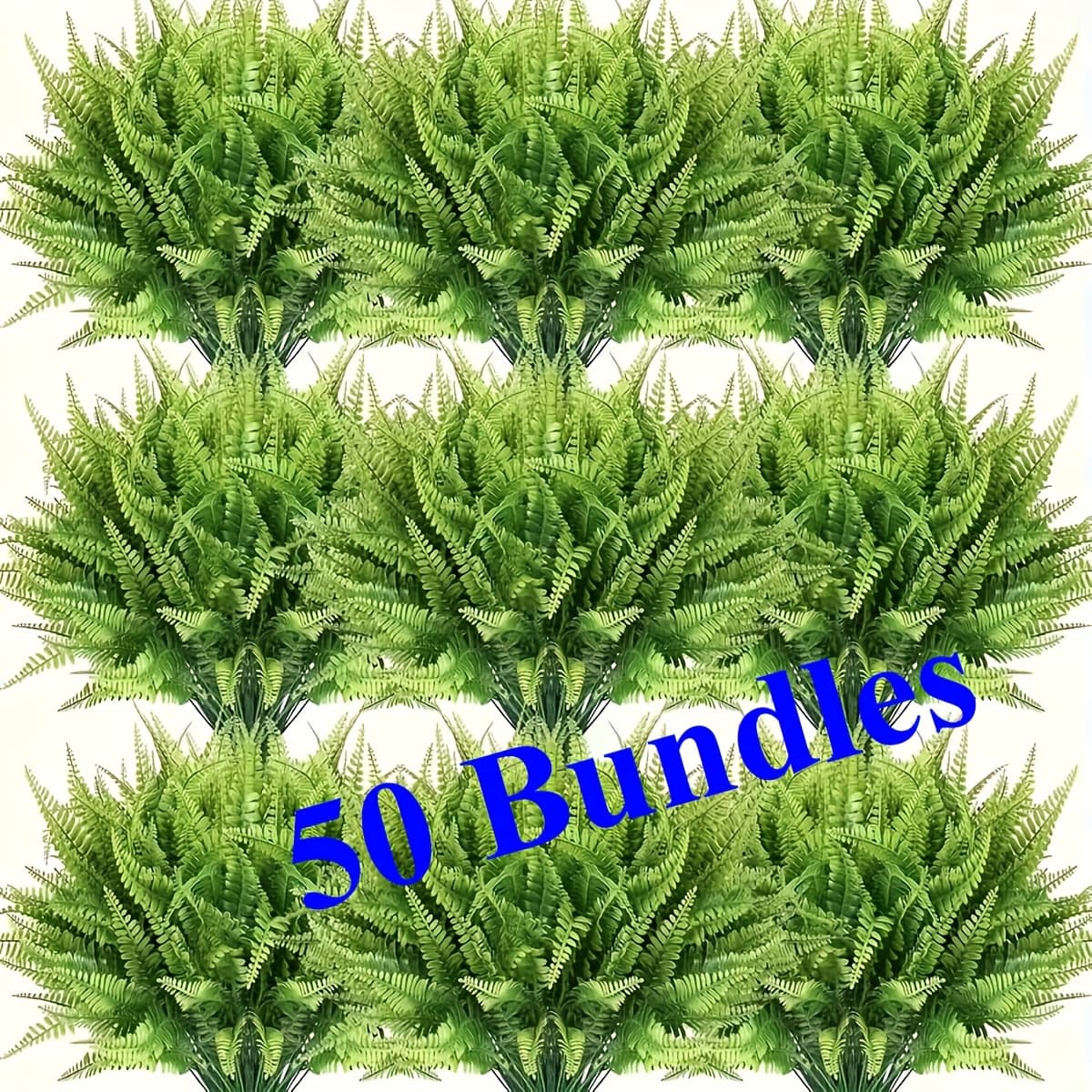 TEMU 50 Bundles Artificial Boston Fern, Greens Uv Resistant Fake Plant, Greens Outdoor Fern Hanging Front Porch Garden Sidewalk Farmhouse Decor