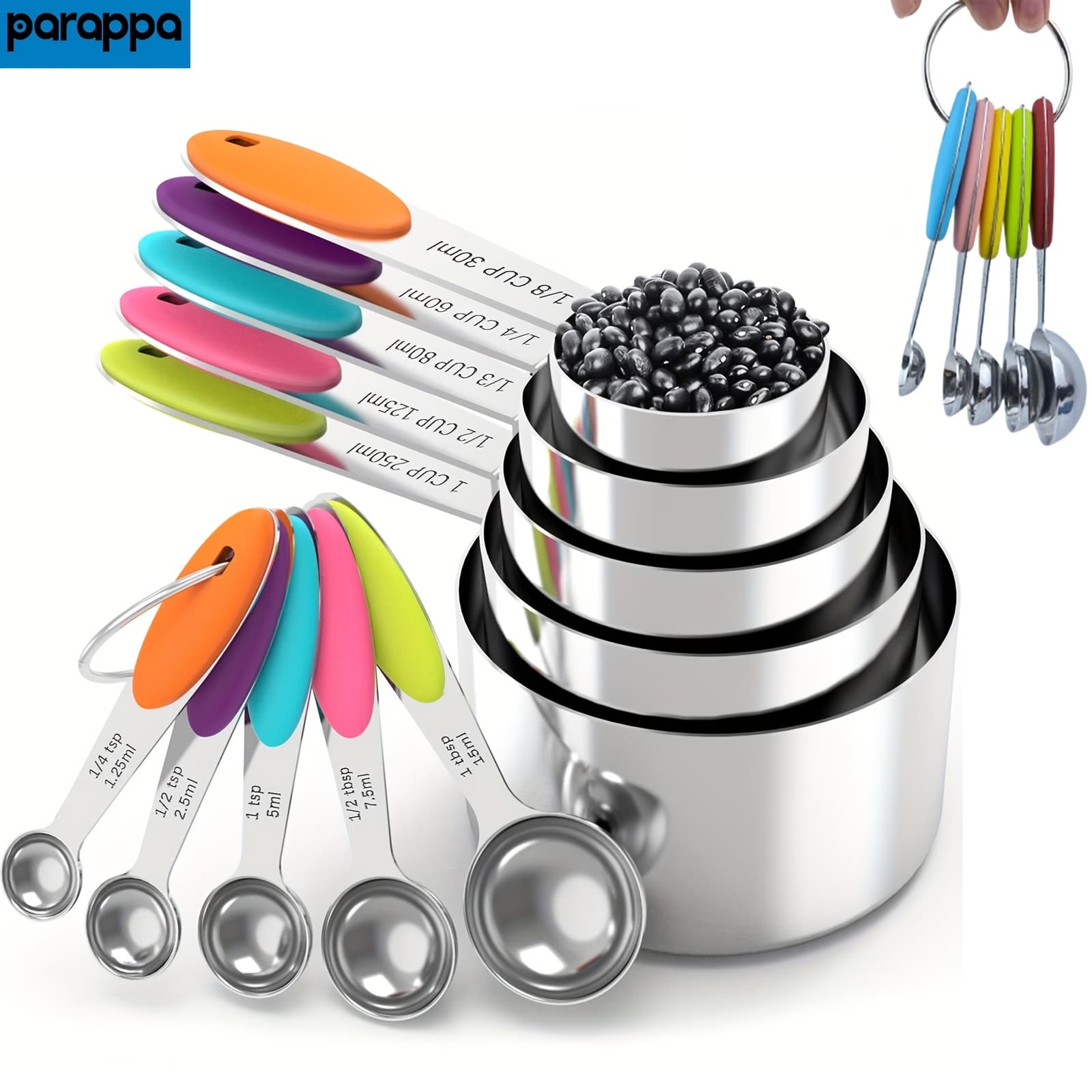 TEMU 5pcs Measuring Spoons With Non-slip Silicone Handles, -saving Design - Essential For Baking, Cooking, Meal Prep | Dishwasher Safe, Rust-resistant & Durable