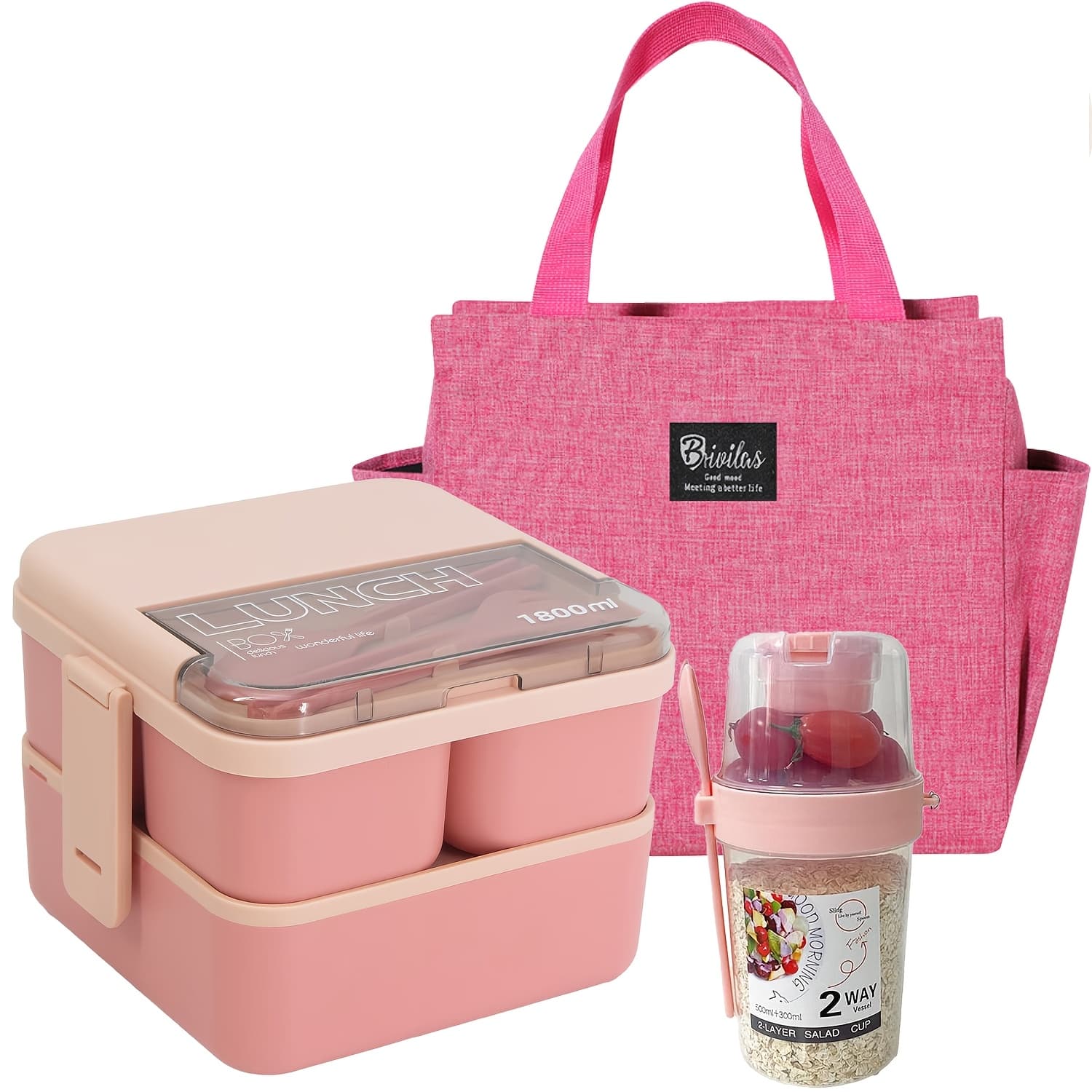 TEMU Stackable 60.87oz Large Capacity Lunch Box Kit:adults Lunch Box With Cup And Lunch Bag, For School, Office, Camping, Picnics, .bpa-free.