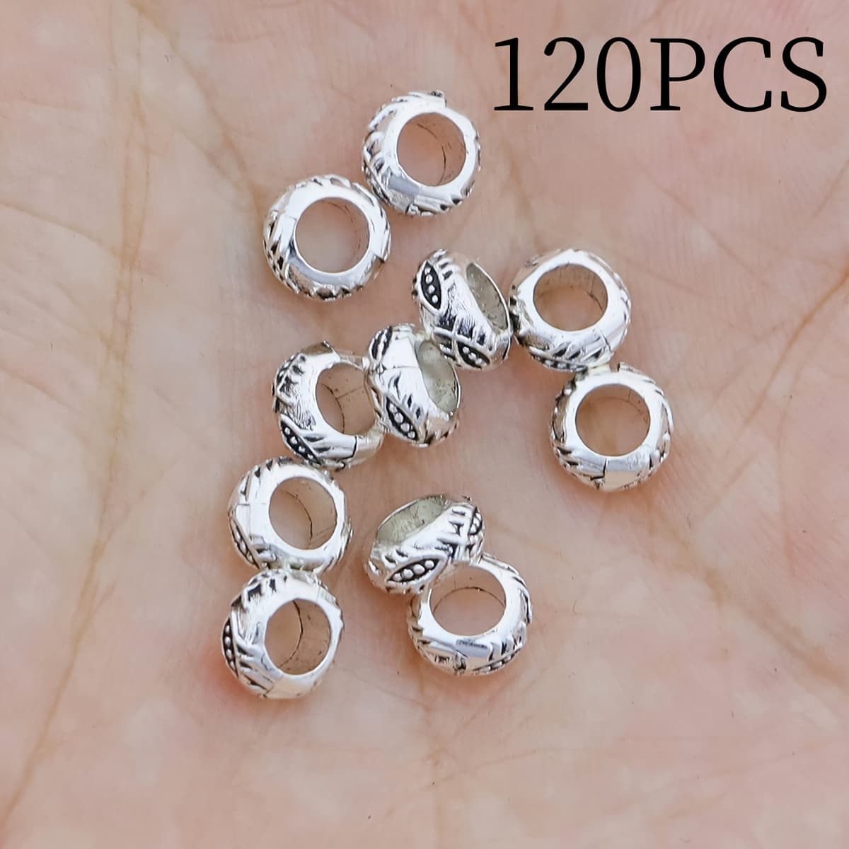 TEMU 120/360pcs Large Hole Ancient Silvery Spacer Beads With Carved Patterns, 6mm In Size And 3.5mm Hole, Perfect For Jewelry Making, Including Bracelets, Necklaces, And Bead Decoration