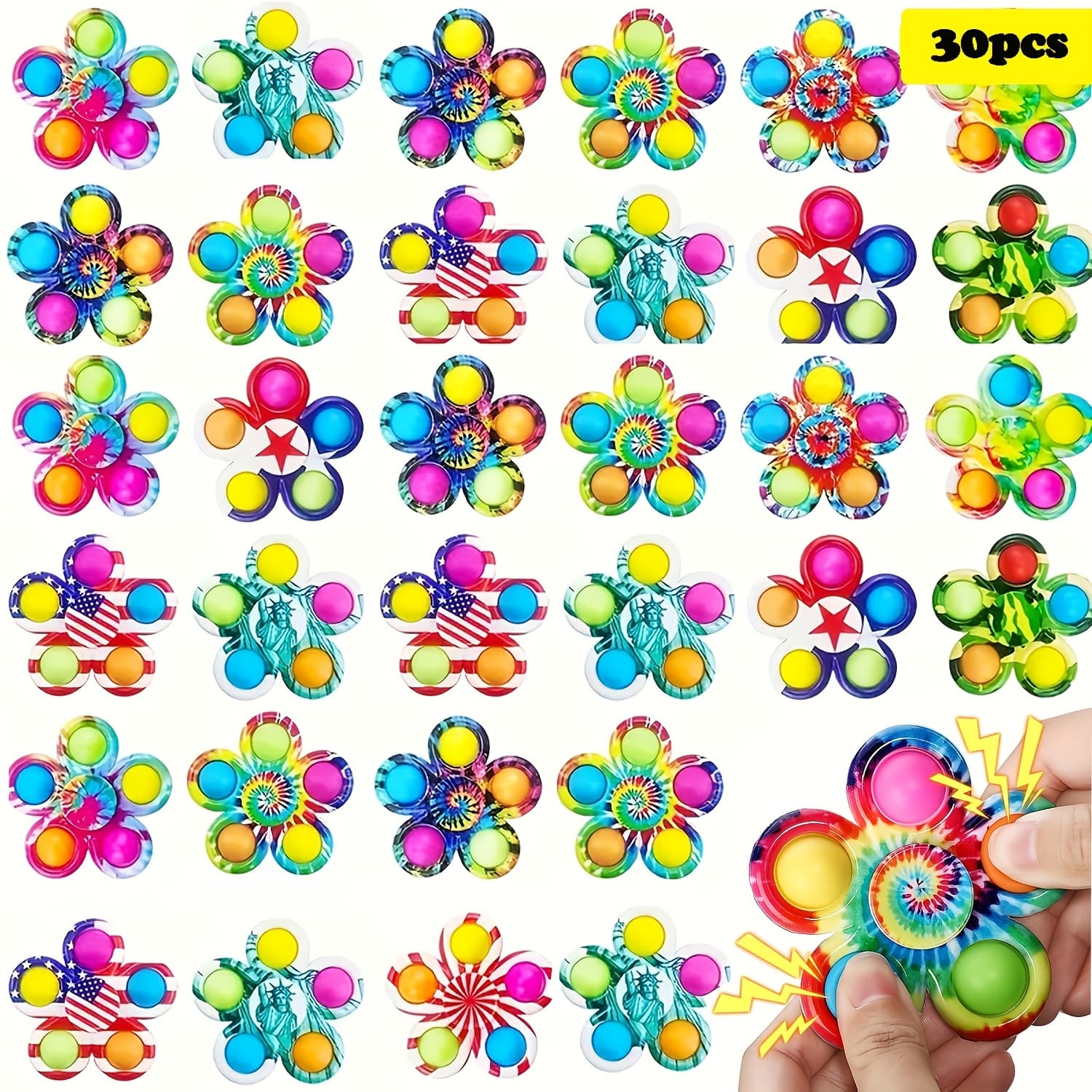 TEMU 30pcs Fidget Toys Vibrant Fidget Spinners Toys - Colorful Sensory Relax Gadgets, Ideal For Party Favors, Classroom Prizes, And Gifts For , Boys, Girls, Local Warehouse