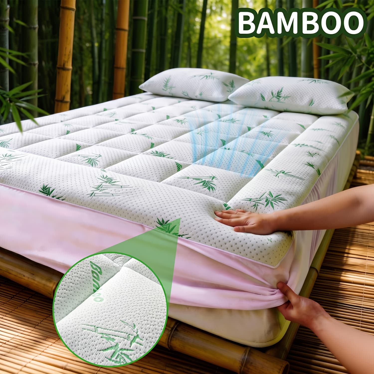 TEMU 400t Cooling Mattress Cover, Made Of Bamboo Fibers, Suitable For Mattresses With Thickness Ranging From 8 To 21 Inches, As Well As Pillow Top Covers