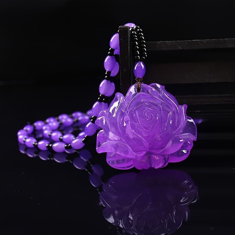 TEMU A Purple Beeswax Pendant Women's Long Sweater Chain High-end Necklace Water Drop Pendant Christmas Gift