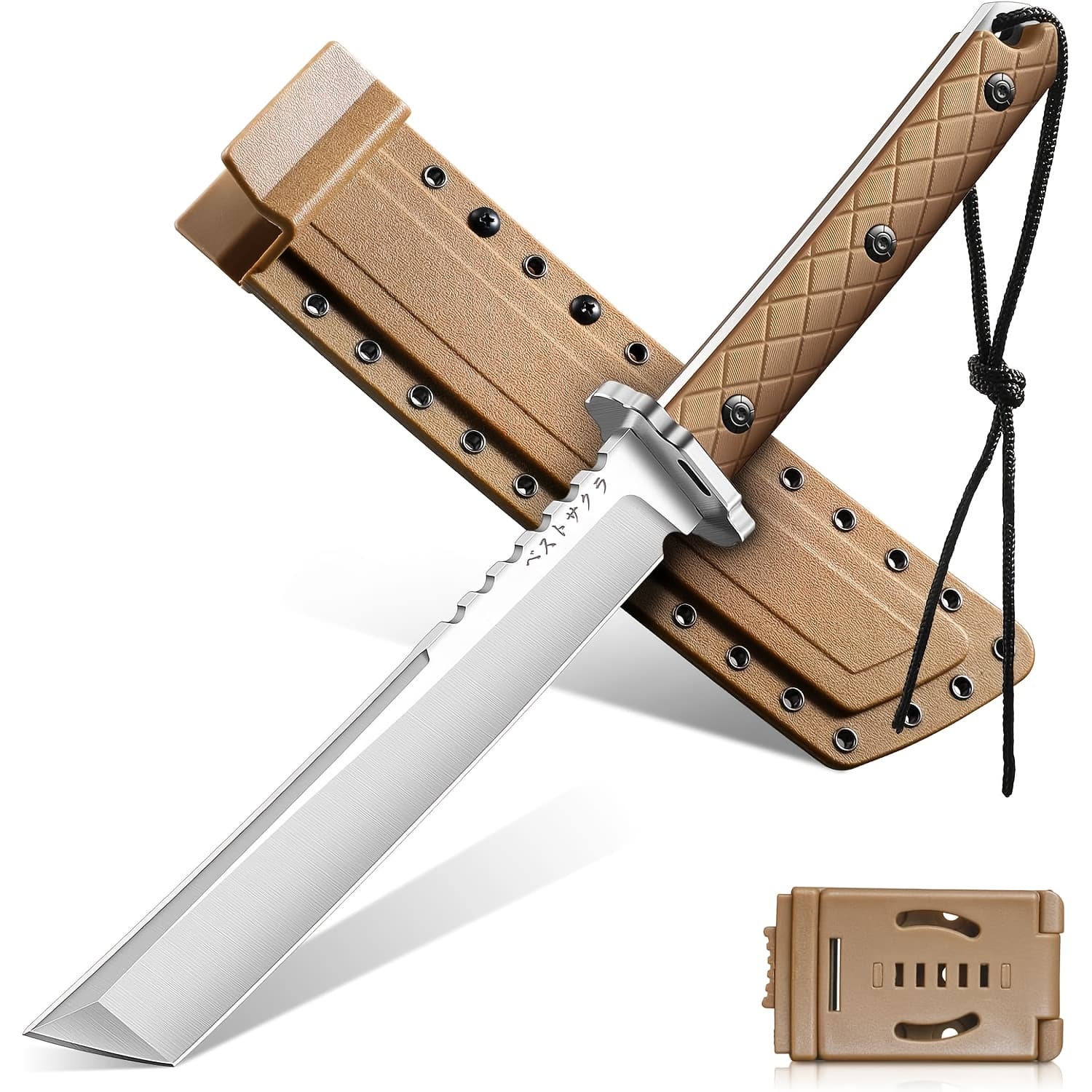 TEMU Knife - D2 Steel Fixed Blade Knife With Sheath, Stylish Survival Knife, Full Tang Jungle Expedition Knife, Outdoor Camping Knife For Men, Men's Gift, Khaki