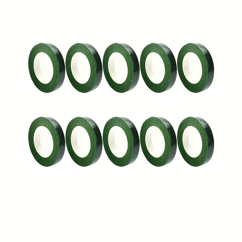 TEMU 10pcs Floral Tape For Bouquet Wrapping, Green Paper Adhesive, For Artificial And Plant Stems, Diy Crafting And Arranging