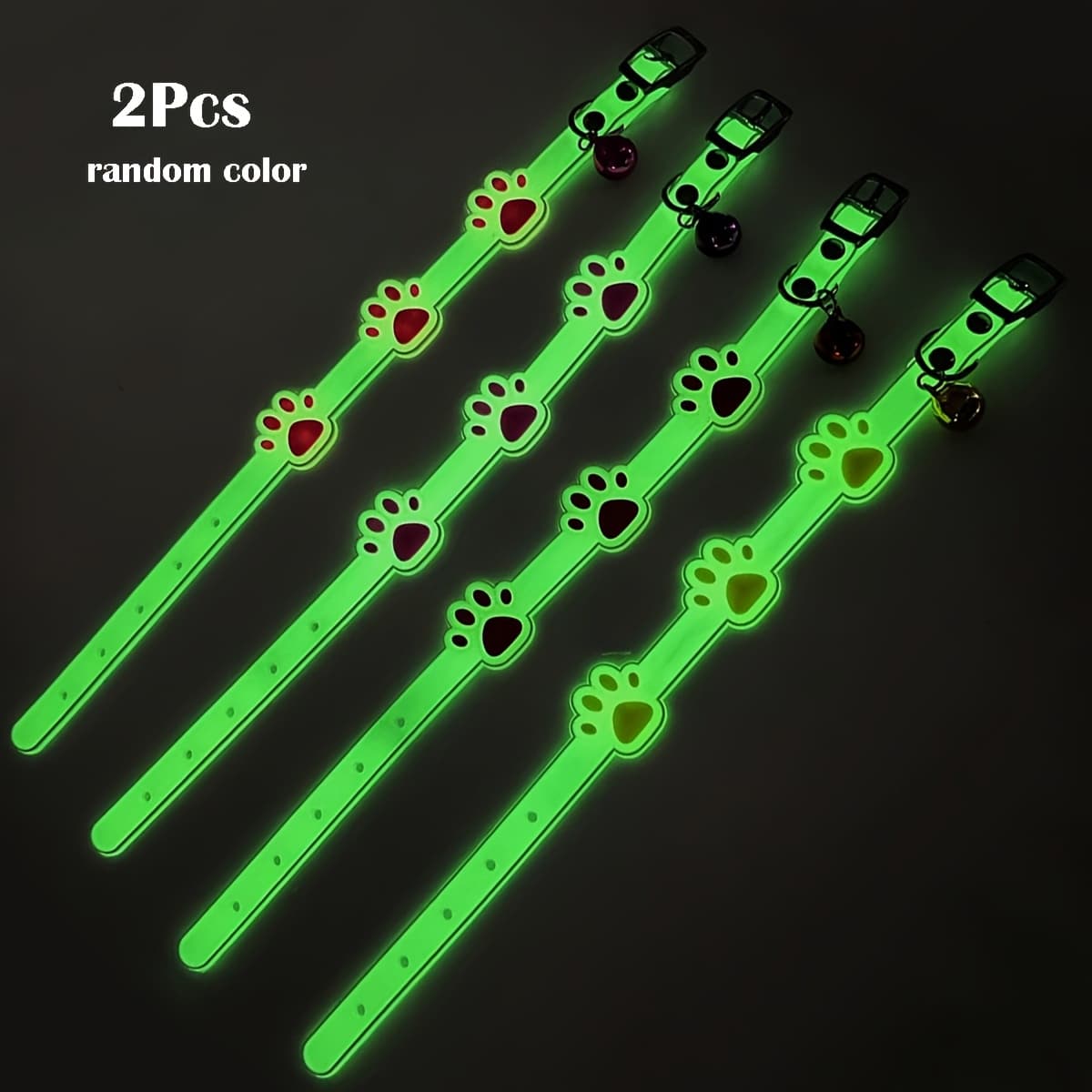 TEMU 2pcs -the-dark Pet Collar - Paw Print Luminous Bell Collar, Night Safety Anti-lost Collar For Cats And Small Dogs, Random Color