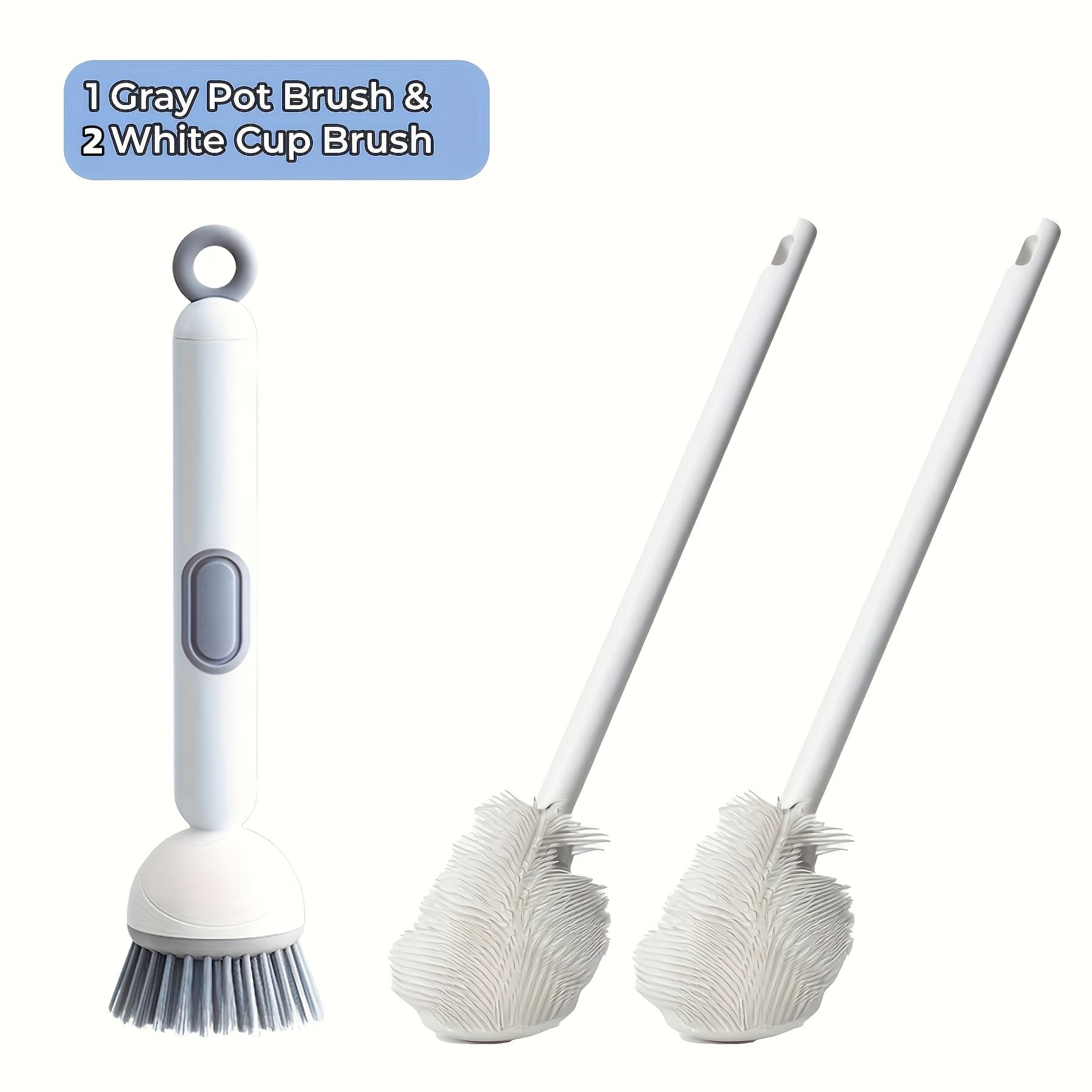 TEMU 3pcs Dish Cleaning Brushes: Rotating Scrubber W/ Detergent Dispenser & 2 Long Reach 90° Cup Brushes Kitchen Scrubber Set Clean Grease, Stains & Hard-to-reach Areas