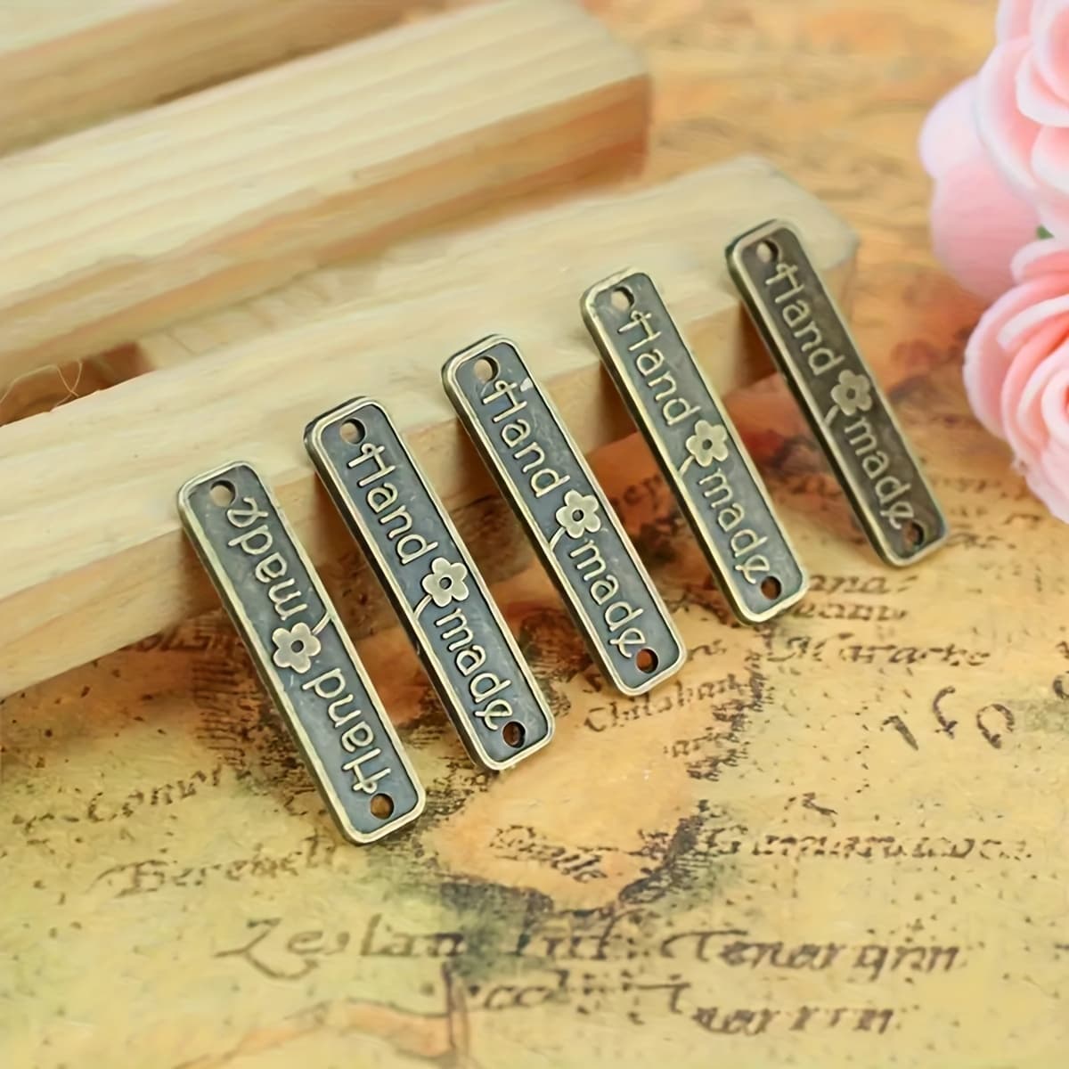 TEMU 30pcs Vintage Metal Handmade Tags With "hand Made" & Design - Diy Sewing Accessories For Women's Bags, Garments & Craft Decorations, Sewing Supplies Accessories