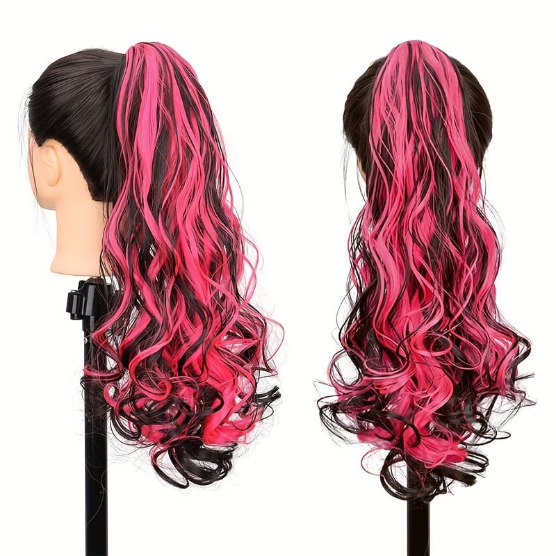 TEMU Synthetic Colored Ponytail Extension With A Claw Clip, Featuring Long, Curly, Wavy Hair, Perfect For Women For Everyday Or Party Occasions.