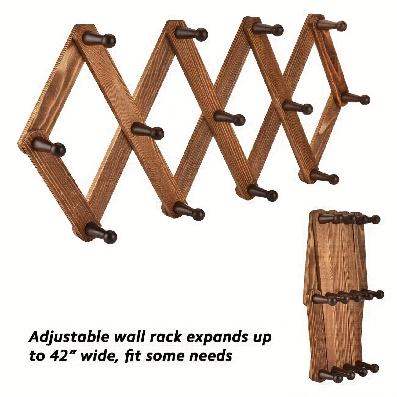 TEMU Vintage Wood Expandable Hat Rack For Wall- Accordion Wall Hangers With 13 Hooks For Baseball Caps Hat Organizer, Coat, Mugs, Scarf, Jewelry Storage, Hat Display