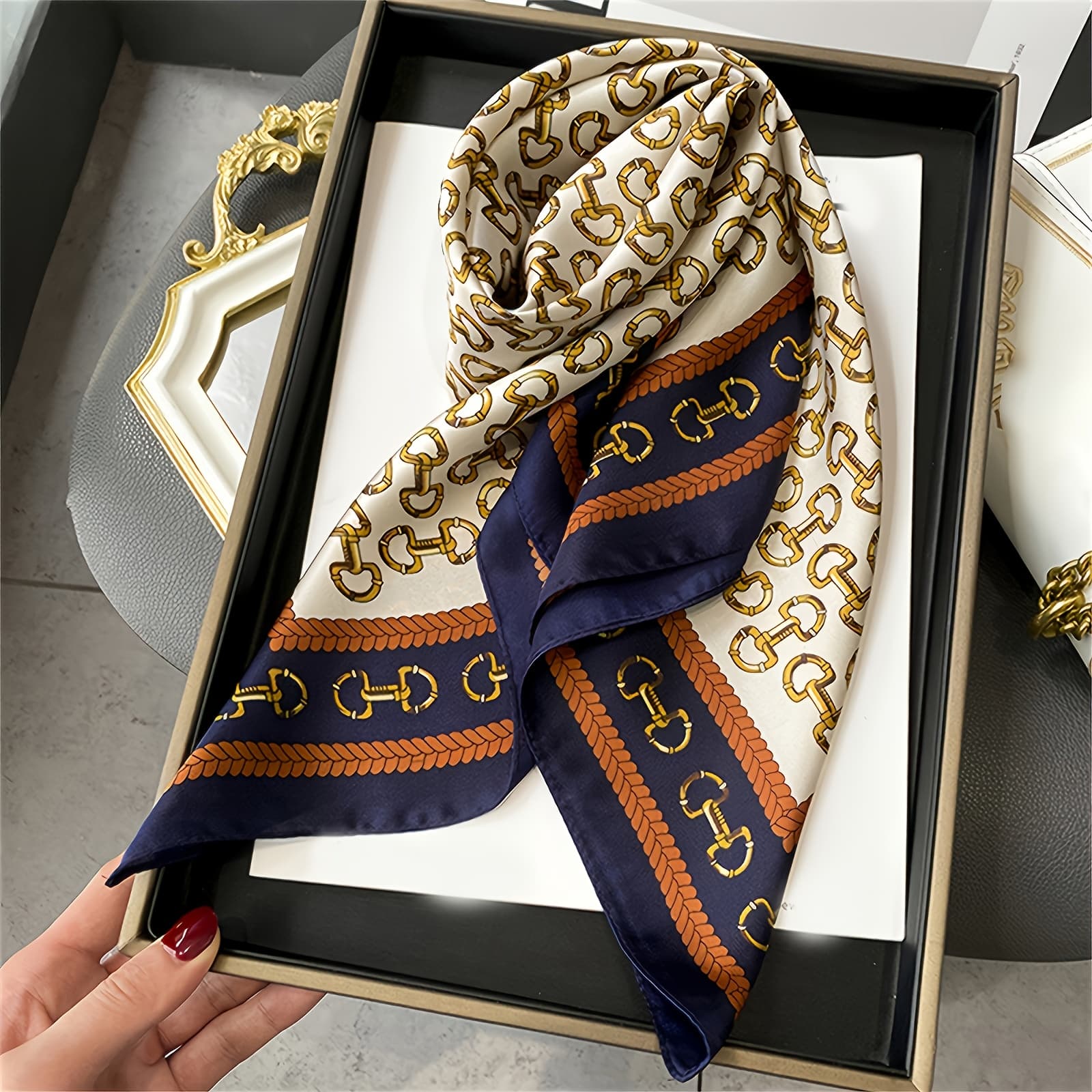TEMU 1pc 70*70cm Headscarf, 27.5-inch Square Scarf, Printed Scarf, Women's Popular Bandana, Professional Scarf, Fashionable Colorful Handkerchief, New Shawl For Spring And Summer