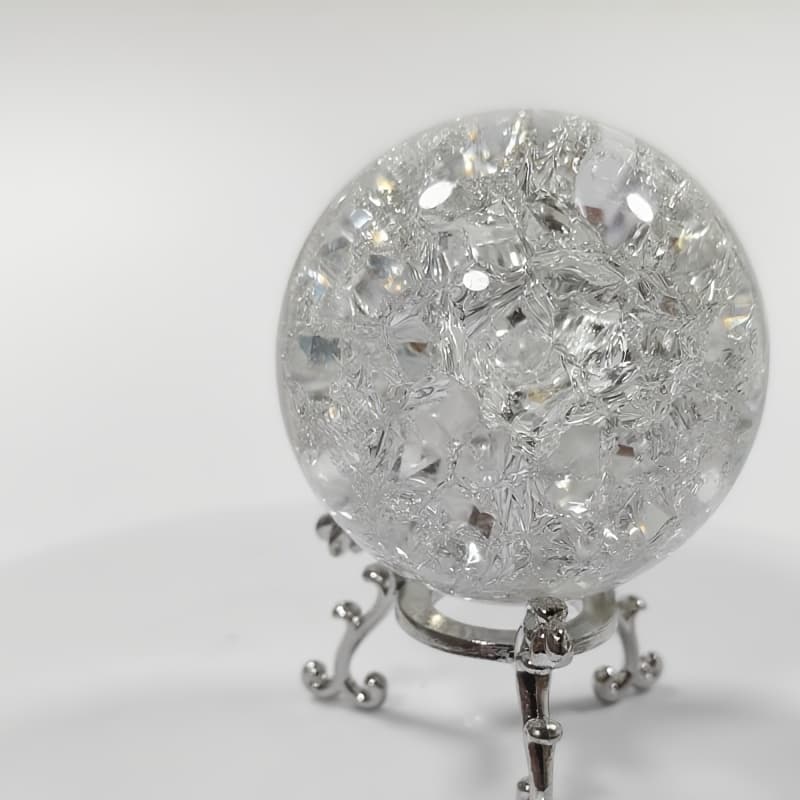 TEMU 1pc Large Artificial Crystal Crackle Ball (with Silvery Base) | Home Decor Ornament·desktop Décor