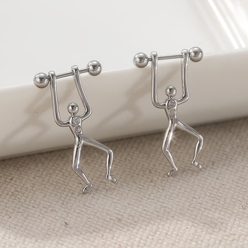 TEMU 2pcs Piercing Earrings - Weightlifting Design, Bodybuilding Jewelry, Piercing Earrings For - Everyday & Party Piercings - Minimalist Body Jewelry Gifts For Gym Lovers, Unique Earring Design