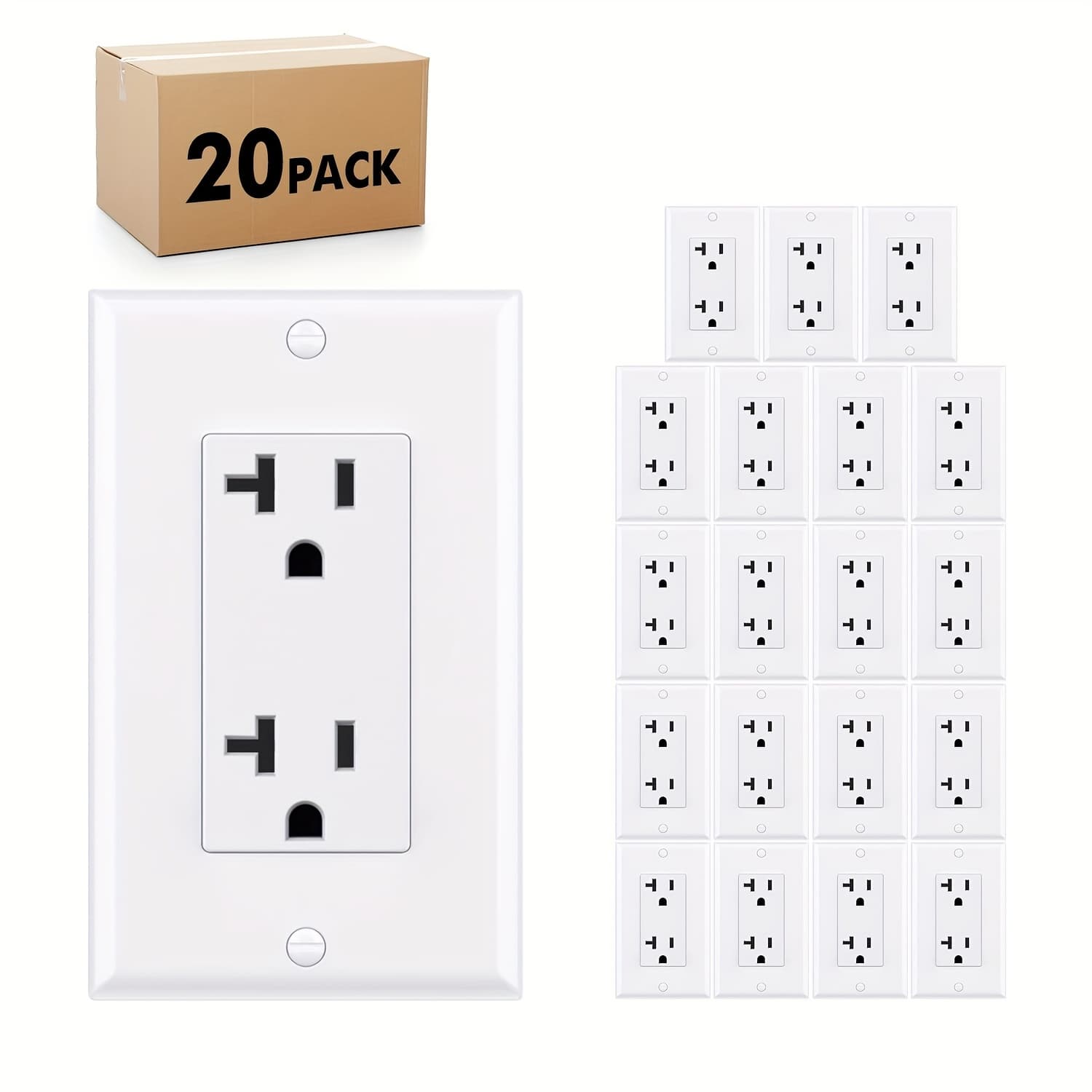 TEMU Standard 20a Black Decorator Outlet With Wall Plates, Non-tamper Resistant, 125 Volt, Grounding White (includes 15a Outlet With Wall Plates)
