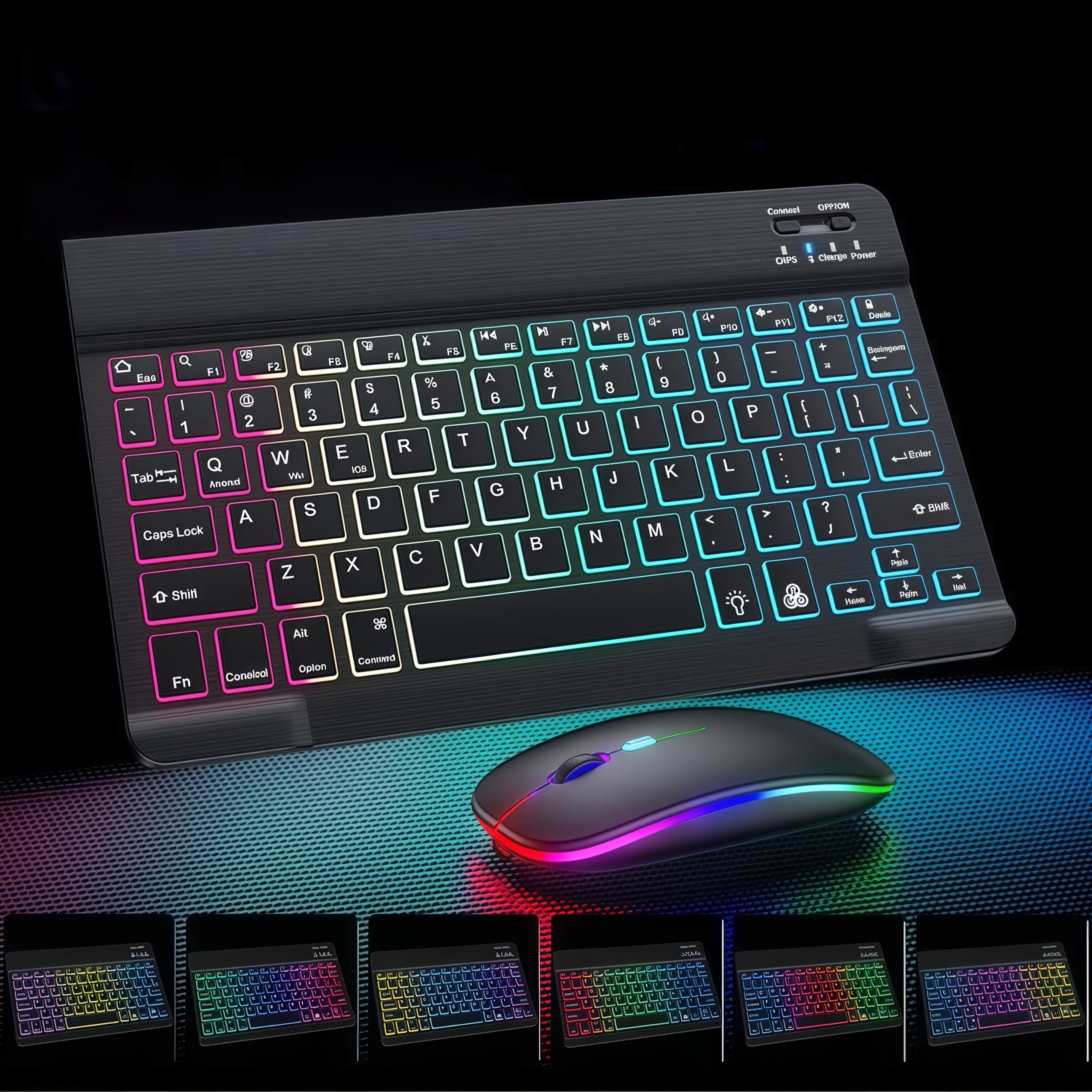 TEMU Klzo Keyboard And Mouse Combo Compatible For Pc, Computer Set With Color-changing Backlight, 7 Color Rgb, Quiet Scissor- Keys, Ultra-thin Compact, - (no Adapter Included)