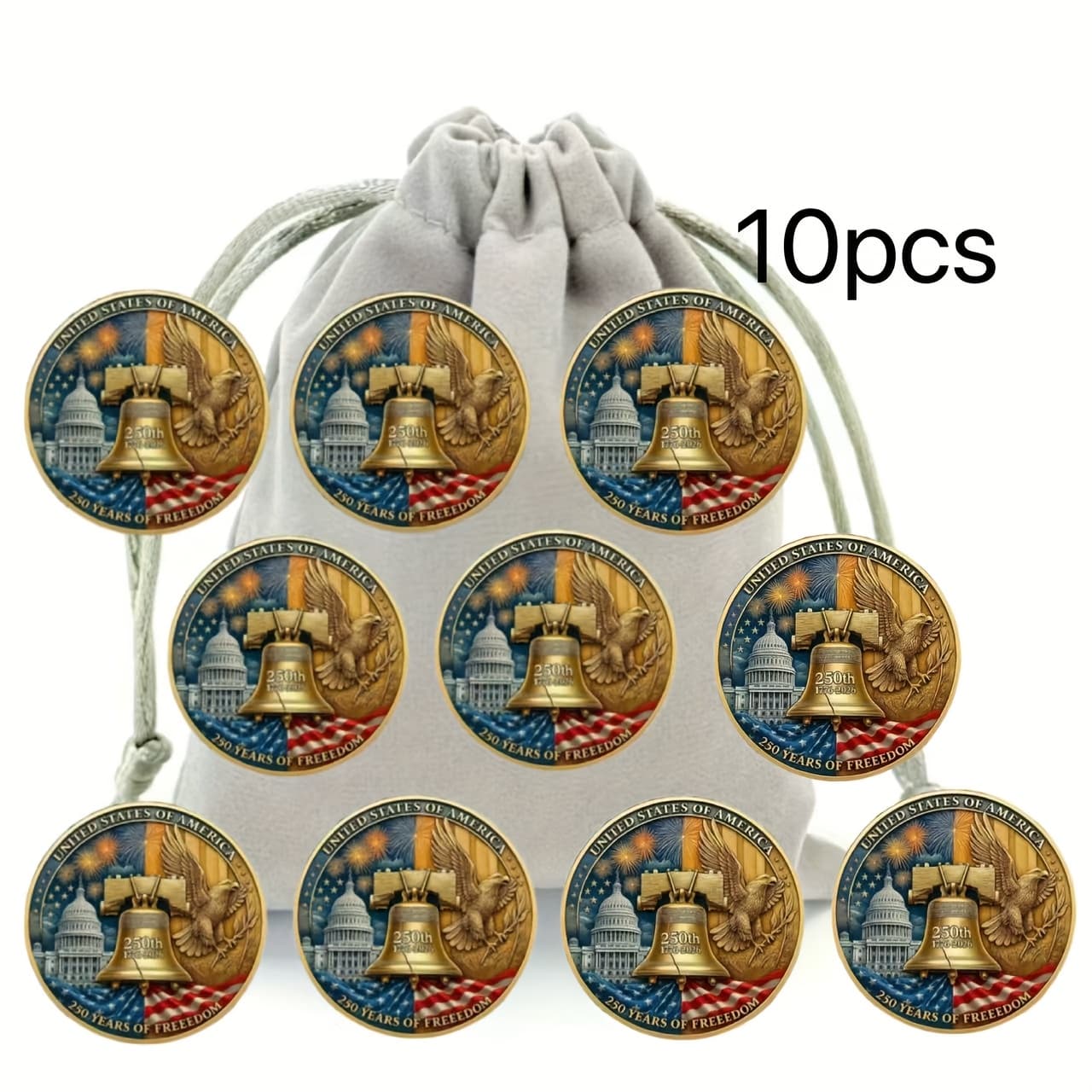 TEMU 10pcs American 250th Anniversary Medal 1776-2026 - Exquisite Commemorative Coin, Historical Hobby Collection Coin, Yellow Commemorative Coin