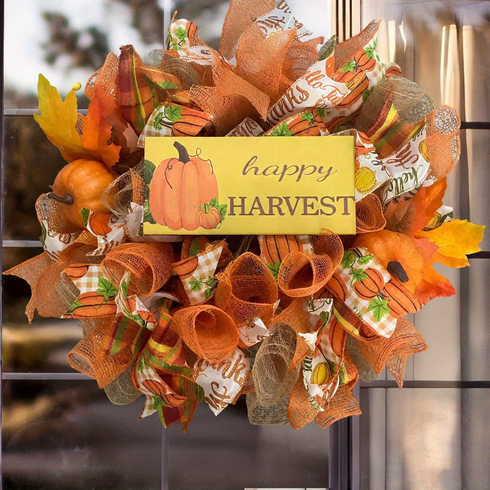 TEMU 24" Winter Christmas Wreath With Welcome Sign & Pumpkin Decorations - Front Door Wall Hanging For Thanksgiving Christmas For Home Decor, Christmas Decorations For Home